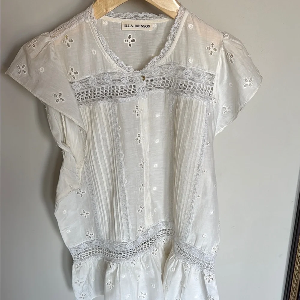 Ulla Johnson White Pleated Cap Sleeve Blouse - Picture 5 of 5
